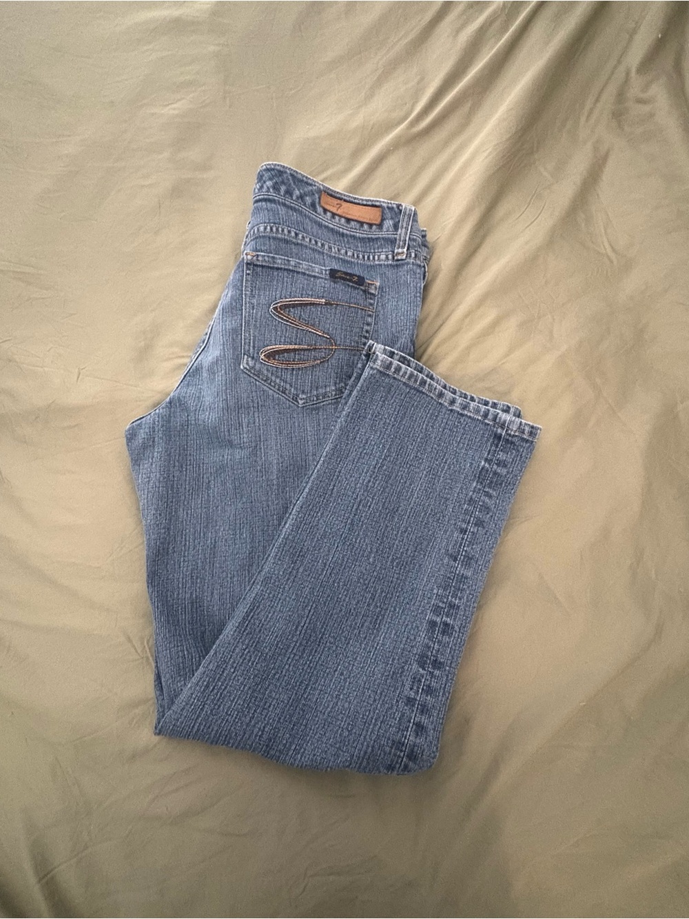 Vintage Seven7 Y2K Mid Rise Distressed Wash Straight Leg Jeans